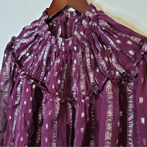 Express Purple Smocked Top with Metallic Highlights Size Small - Picture 7 of 10